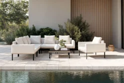 Clearance Lunare Light Plus Gartenlounge, cashmere sand/anthrazit, Aluminium, Tisch 86 x 86 cm, Holzdekor, inkl. Einzelsessel Gartenlounge