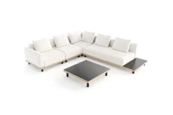 Best Lunare M Gartenlounge, cashmere sand/anthrazit, Alu/Polyester, 290 x 200 cm, Holzdekor, Quick Dry Foam Gartenlounge