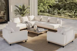 Discount Lunare XL Gartenlounge, cashmere sand/anthrazit, Aluminium, mit Holzdekor, Tisch 90 x 90 cm, Quick Dry Foam, inkl. Kissen Gartenlounge
