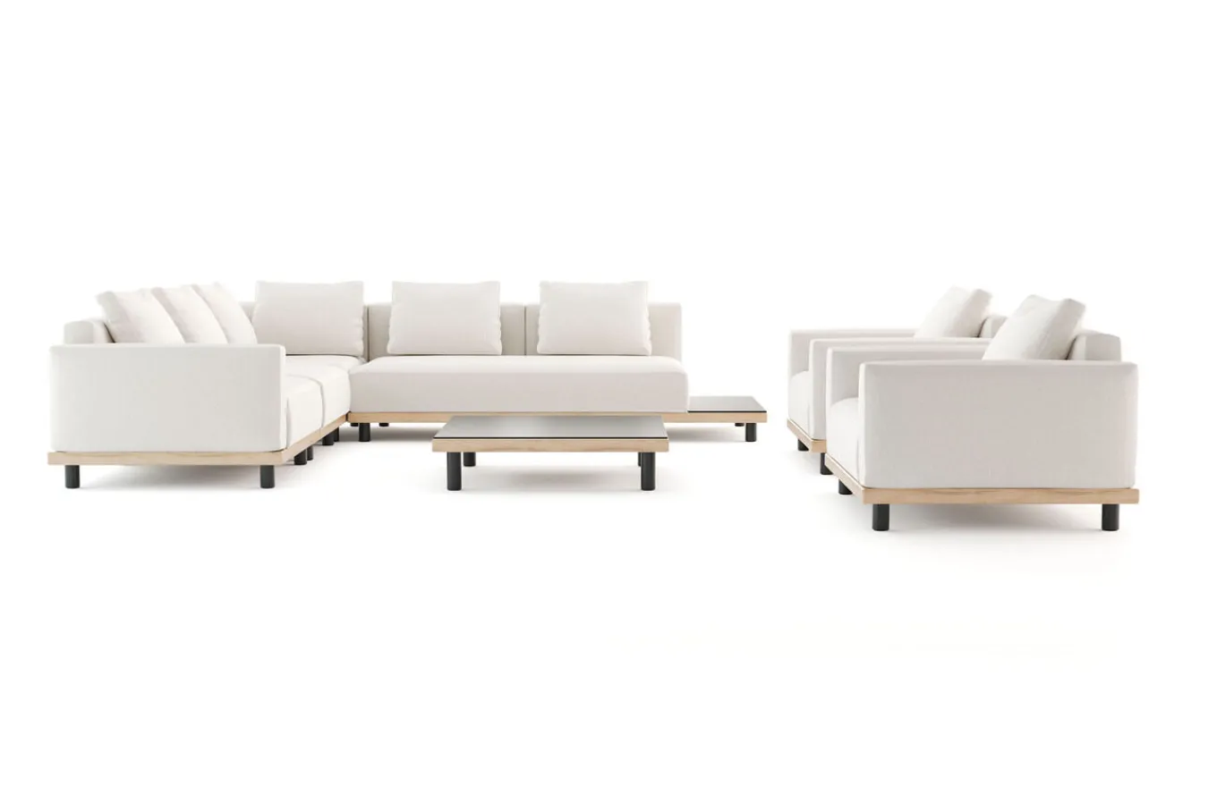 Discount Lunare XL Gartenlounge, cashmere sand/anthrazit, Aluminium, mit Holzdekor, Tisch 90 x 90 cm, Quick Dry Foam, inkl. Kissen Gartenlounge