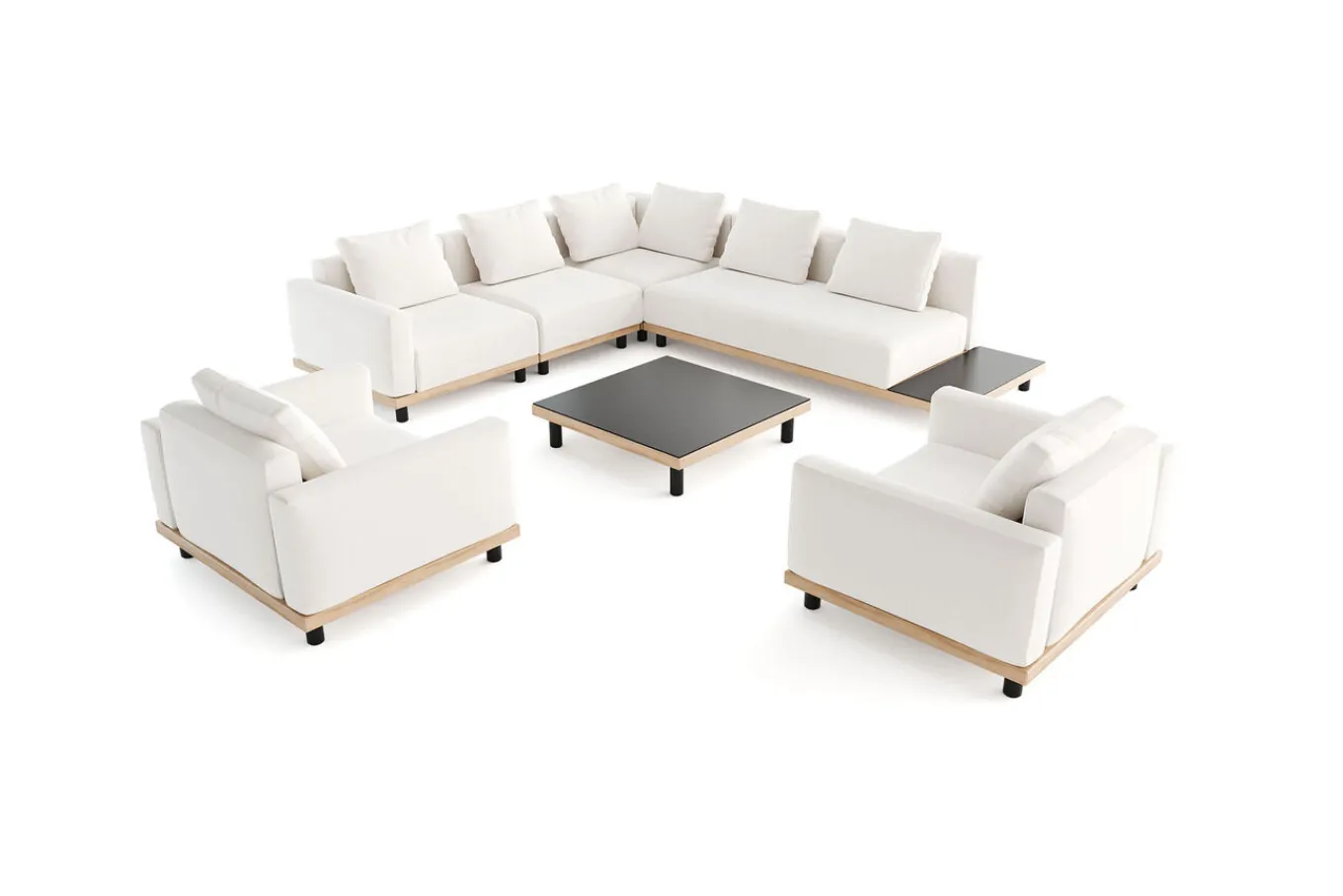 Discount Lunare XL Gartenlounge, cashmere sand/anthrazit, Aluminium, mit Holzdekor, Tisch 90 x 90 cm, Quick Dry Foam, inkl. Kissen Gartenlounge