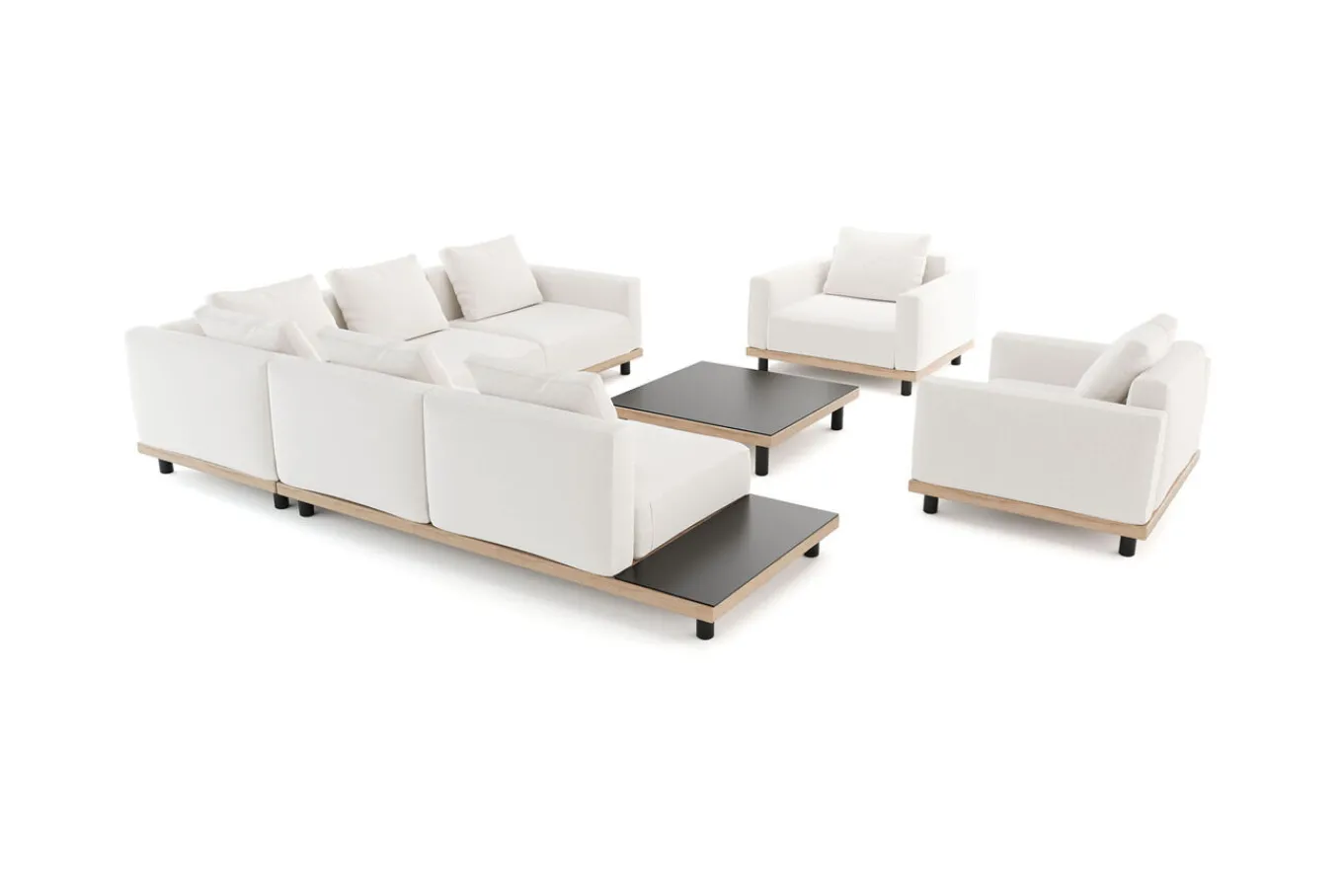 Discount Lunare XL Gartenlounge, cashmere sand/anthrazit, Aluminium, mit Holzdekor, Tisch 90 x 90 cm, Quick Dry Foam, inkl. Kissen Gartenlounge