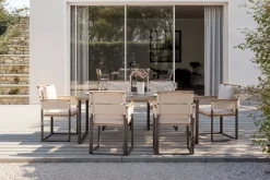 New Reverie Garten-Essgruppe mit 6 Sesseln, anthrazit/creme, Alu/Polyester/Rope, 200 x 100 cm, Holzoptik, inkl. Polster Garten-Essgruppen