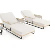 Reverie Gartenliegen 2er Set, creme/anthrazit, Aluminium/Polyester, Holzdekor, 200 x 82 cm, verstellbar, inkl. Beistelltisch Gartenliegen
