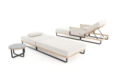 Reverie Gartenliegen 2er Set, creme/anthrazit, Aluminium/Polyester, Holzdekor, 200 x 82 cm, verstellbar, inkl. Beistelltisch Gartenliegen