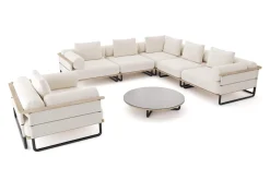 Best Reverie L Gartenlounge, creme/anthrazit, Alu/Polyester/Schaumstoff, 90 Ø cm Tisch , wetterfest, inkl. Kissen Gartenlounge