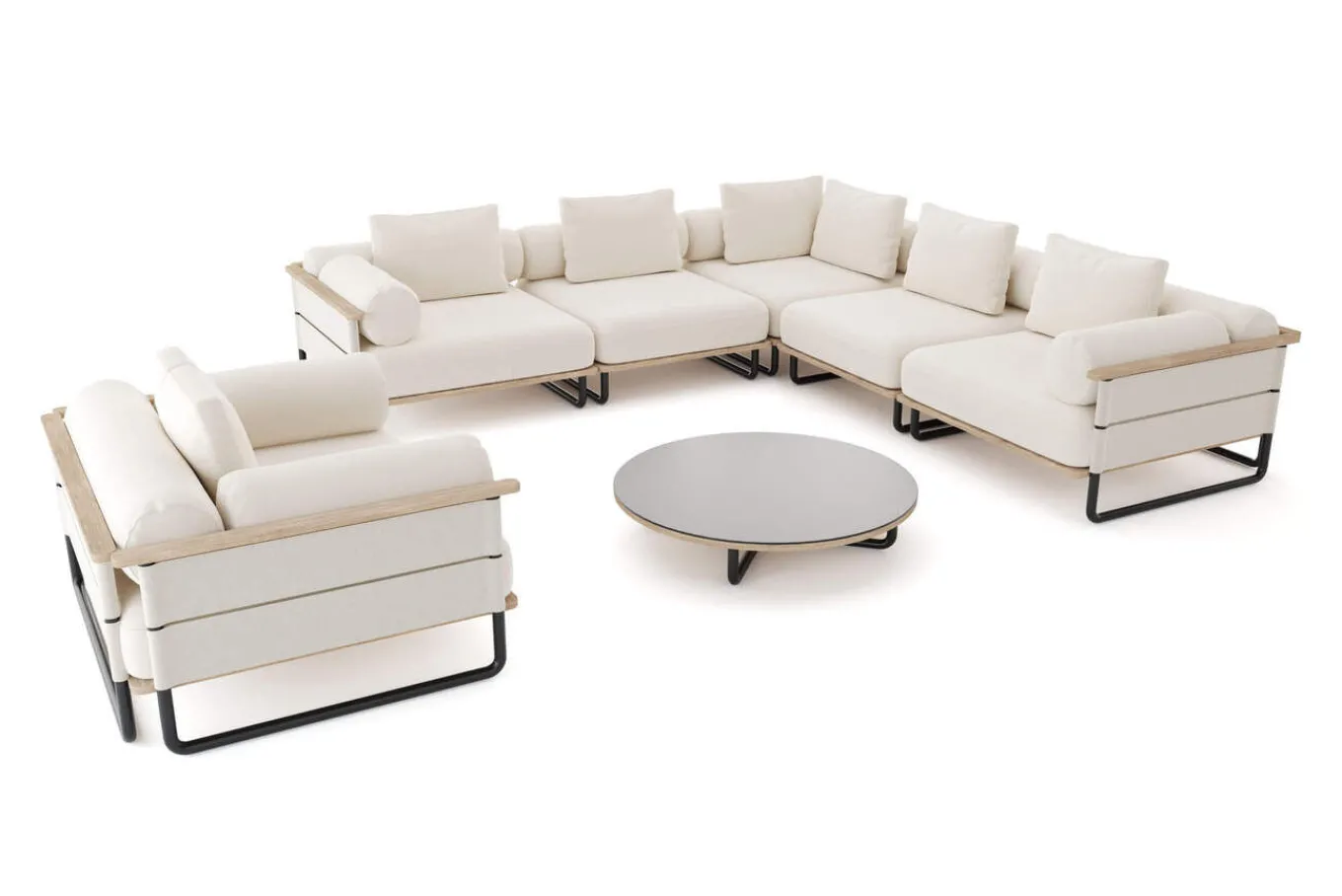 Best Reverie L Gartenlounge, creme/anthrazit, Alu/Polyester/Schaumstoff, 90 Ø cm Tisch , wetterfest, inkl. Kissen Gartenlounge