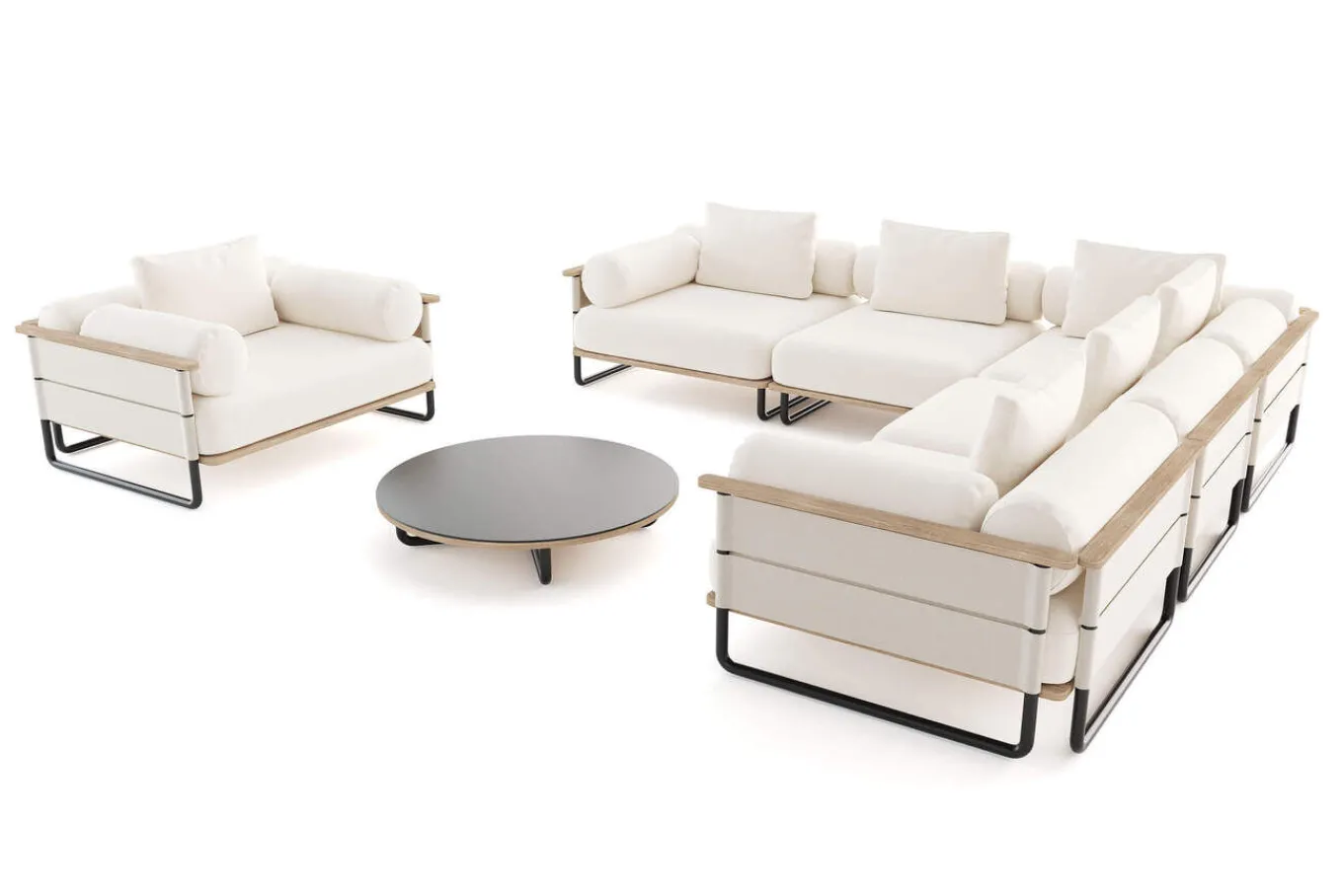 Best Reverie L Gartenlounge, creme/anthrazit, Alu/Polyester/Schaumstoff, 90 Ø cm Tisch , wetterfest, inkl. Kissen Gartenlounge