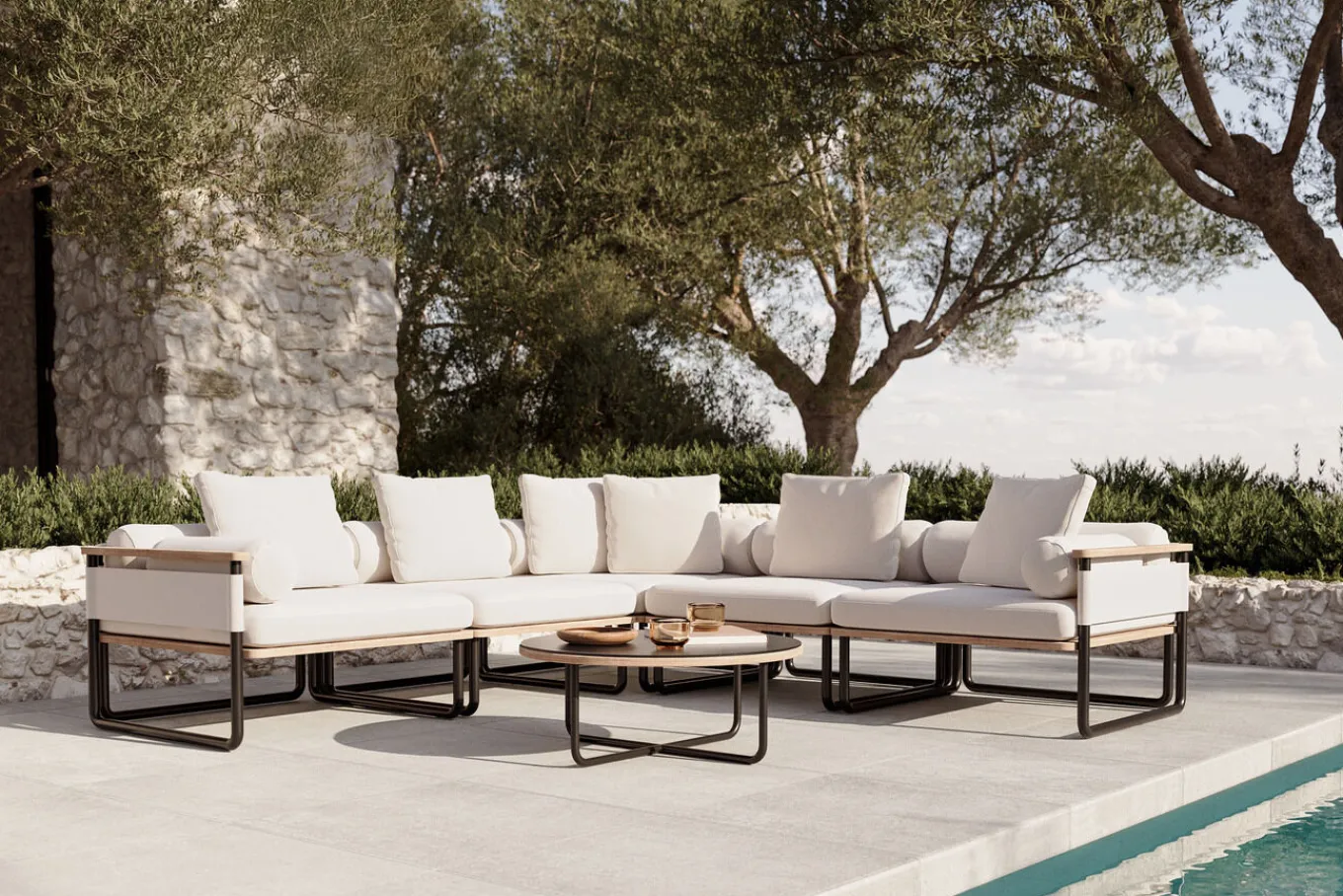 Reverie Light Gartenlounge, creme/anthrazit, Alu/Polyester/Glas, 330 x 240 cm, inkl. Polster Gartenlounge