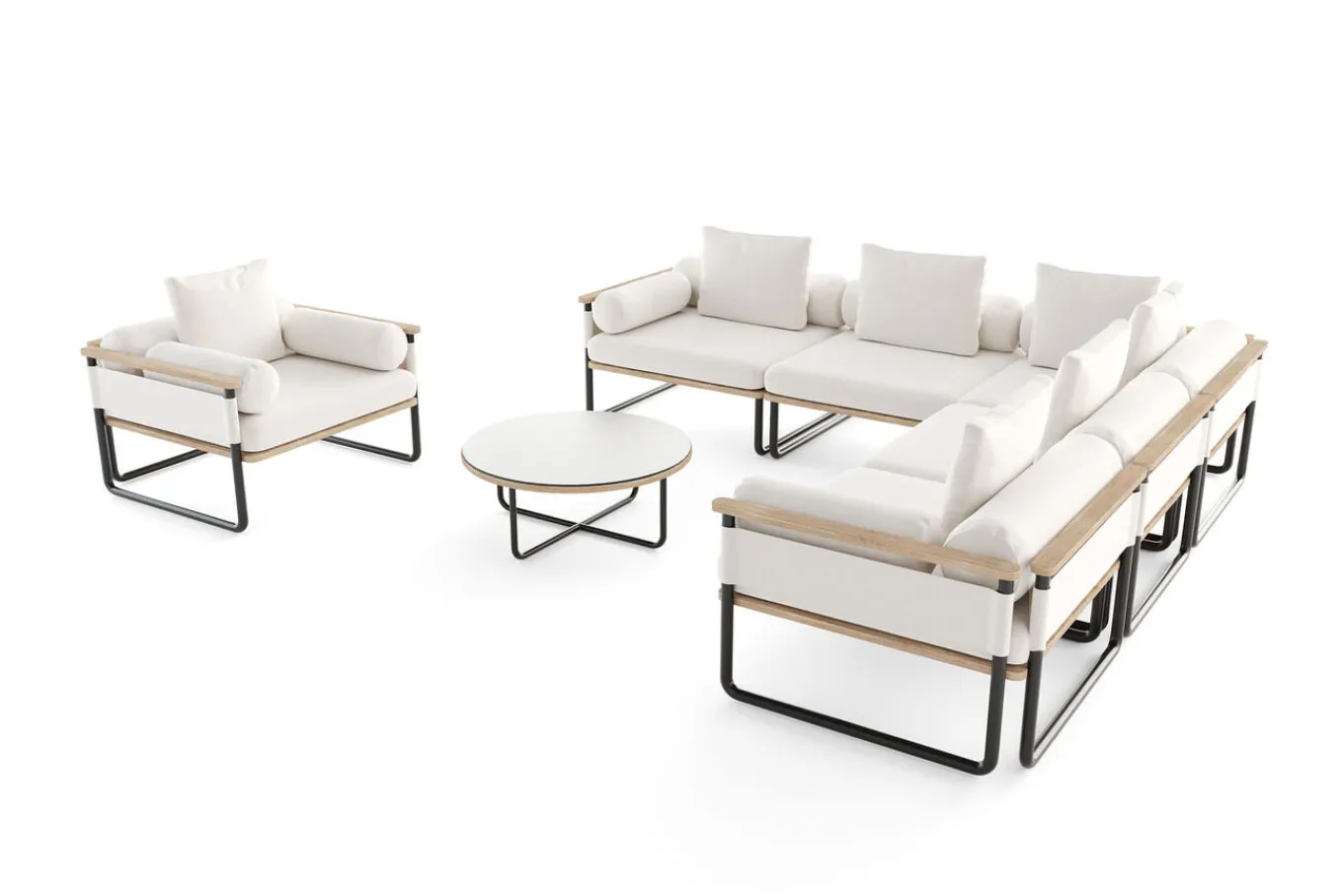 Reverie Light Plus Gartenlounge, creme/anthrazit/natur, Aluminium/Polyester/Glas, 80 x 80 cm, Holzdekor, inkl. Sessel Gartenlounge