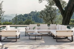 Reverie Light Plus Gartenlounge, creme/anthrazit/natur, Aluminium/Polyester/Glas, 80 x 80 cm, Holzdekor, inkl. Sessel Gartenlounge