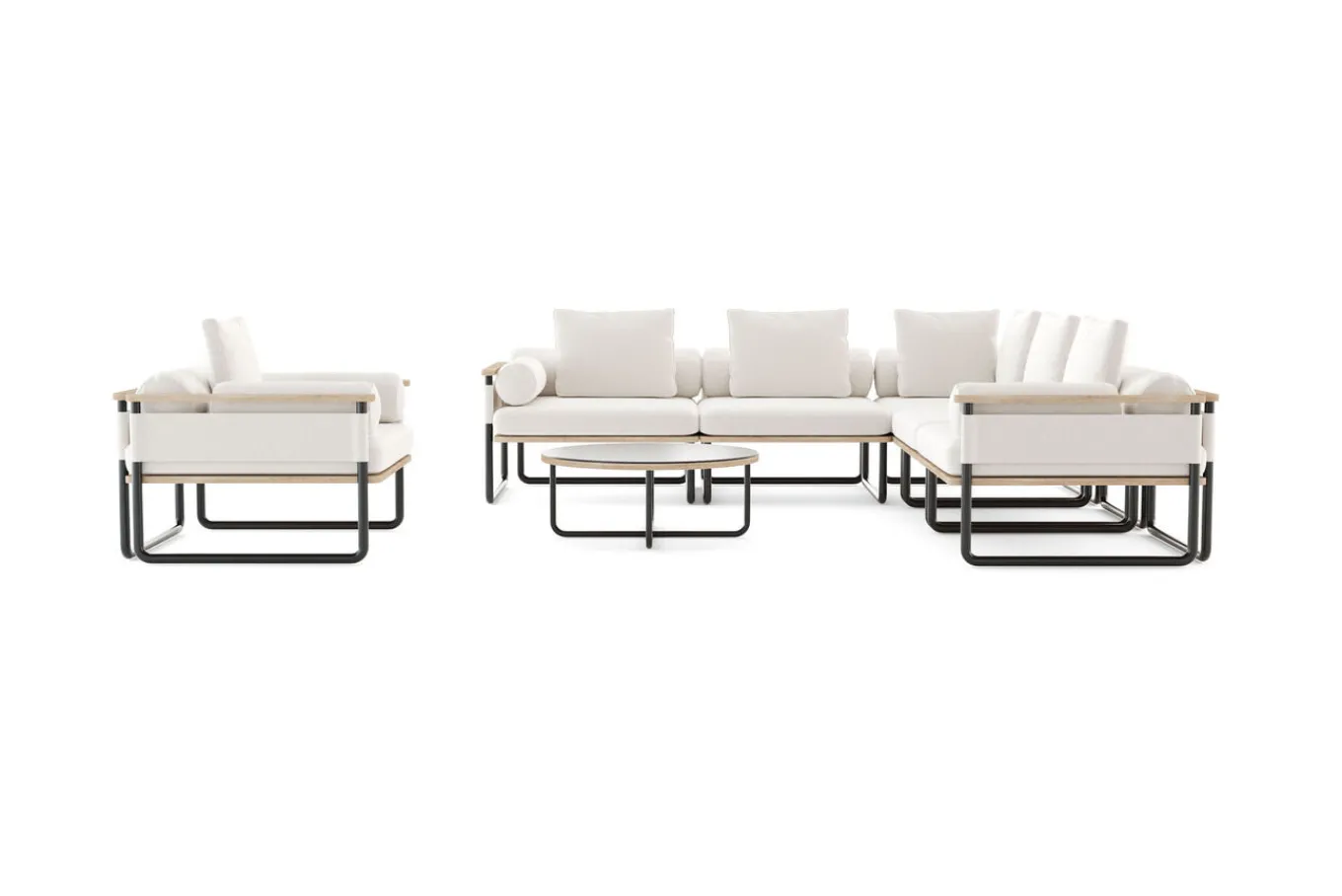 Reverie Light Plus Gartenlounge, creme/anthrazit/natur, Aluminium/Polyester/Glas, 80 x 80 cm, Holzdekor, inkl. Sessel Gartenlounge