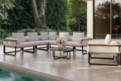 Reverie Light Plus Gartenlounge, creme/anthrazit/natur, Aluminium/Polyester/Glas, 80 x 80 cm, Holzdekor, inkl. Sessel Gartenlounge