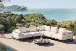 Hot Reverie M Gartenlounge, creme/anthrazit, Aluminium/Polyester/Glas, 90 x 90 cm, wetterfest, Rope-Design, Holzdekor Gartenlounge