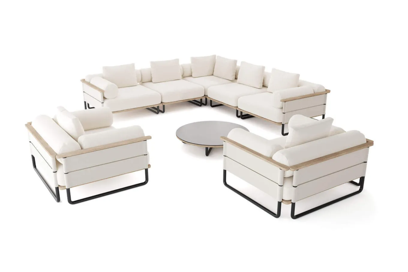 Discount Reverie XL Gartenlounge, creme/anthrazit, Aluminium/Polyester/Glas, pulverbeschichtet, Holzdekor, ca. 110 x 90 cm, inkl. Kissen Gartenlounge