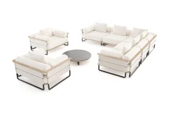 Discount Reverie XL Gartenlounge, creme/anthrazit, Aluminium/Polyester/Glas, pulverbeschichtet, Holzdekor, ca. 110 x 90 cm, inkl. Kissen Gartenlounge