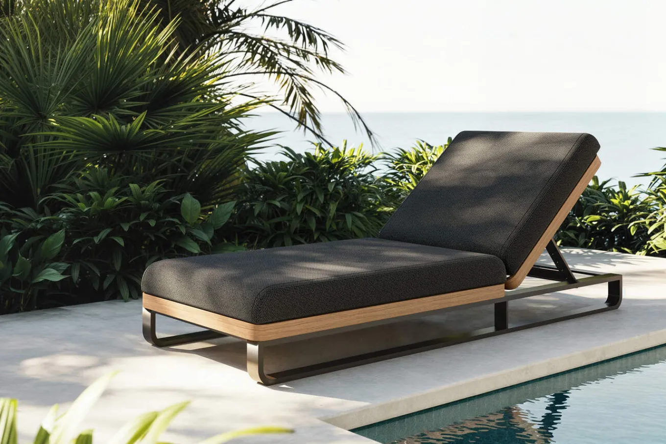 Sale Solera Gartenliege, anthrazit/schwarz, Alu/Polyester/Schaumstoff, mit Holzdekor, 200 x 72 cm, 6-fach verstellbar Gartenliegen