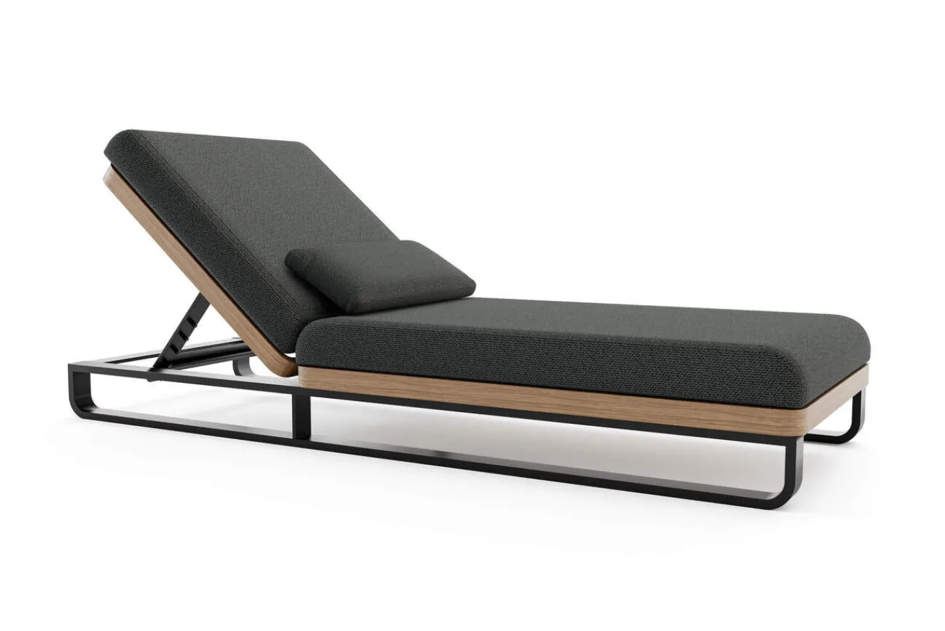 Sale Solera Gartenliege, anthrazit/schwarz, Alu/Polyester/Schaumstoff, mit Holzdekor, 200 x 72 cm, 6-fach verstellbar Gartenliegen