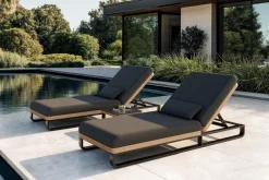 Best Solera Gartenliegen 2er Set, anthrazit/schwarz, Alu/Polyester/Schaumstoff, 200 x 72 cm, verstellbare Rückenlehne, inkl. Beistelltisch Gartenliegen