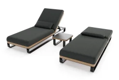 Best Solera Gartenliegen 2er Set, anthrazit/schwarz, Alu/Polyester/Schaumstoff, 200 x 72 cm, verstellbare Rückenlehne, inkl. Beistelltisch Gartenliegen