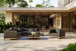 Best Solera L Gartenlounge, anthrazit/schwarz,, Alu/Polyester/Glas, ca. 368 x 290 cm, Holzdekor, Quick Dry Foam, inkl. Polster Gartenlounge