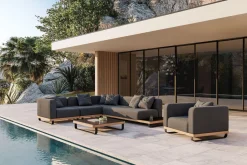 Best Solera L Gartenlounge, anthrazit/schwarz,, Alu/Polyester/Glas, ca. 368 x 290 cm, Holzdekor, Quick Dry Foam, inkl. Polster Gartenlounge