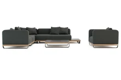 Best Solera L Gartenlounge, anthrazit/schwarz,, Alu/Polyester/Glas, ca. 368 x 290 cm, Holzdekor, Quick Dry Foam, inkl. Polster Gartenlounge