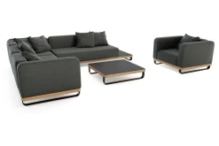 Best Solera L Gartenlounge, anthrazit/schwarz,, Alu/Polyester/Glas, ca. 368 x 290 cm, Holzdekor, Quick Dry Foam, inkl. Polster Gartenlounge