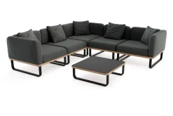 Discount Solera Light Gartenlounge, anthrazit, Alu/Polyester/Glas, 320 x 240 cm, wetterfest, Holzdekor, inkl. Kissen Gartenlounge