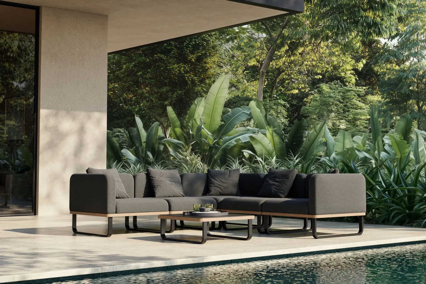 Discount Solera Light Gartenlounge, anthrazit, Alu/Polyester/Glas, 320 x 240 cm, wetterfest, Holzdekor, inkl. Kissen Gartenlounge