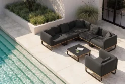New Solera Light Plus Gartenlounge, anthrazit/schwarz, Alu/Polyester/Glas, Beistelltisch 80 x 80 cm, Quick Dry Foam, Holzdekor, inkl. Einsitzer-Sofa Gartenlounge