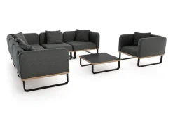 New Solera Light Plus Gartenlounge, anthrazit/schwarz, Alu/Polyester/Glas, Beistelltisch 80 x 80 cm, Quick Dry Foam, Holzdekor, inkl. Einsitzer-Sofa Gartenlounge