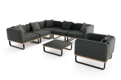 New Solera Light Plus Gartenlounge, anthrazit/schwarz, Alu/Polyester/Glas, Beistelltisch 80 x 80 cm, Quick Dry Foam, Holzdekor, inkl. Einsitzer-Sofa Gartenlounge