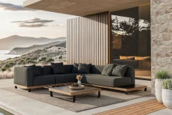 Outlet Solera M Gartenlounge, anthrazit/schwarz, Alu/Polyester/Glas, 290 x 200 cm, wetterfest, Quick Dry Foam, Holzdekor Gartenlounge
