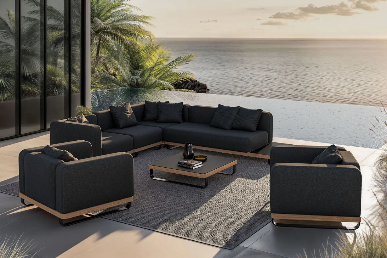 Best Solera XL Gartenlounge, anthrazit, Alu/Polyester/Glas, 90 x 90 cm Tisch, inkl. Polster Gartenlounge