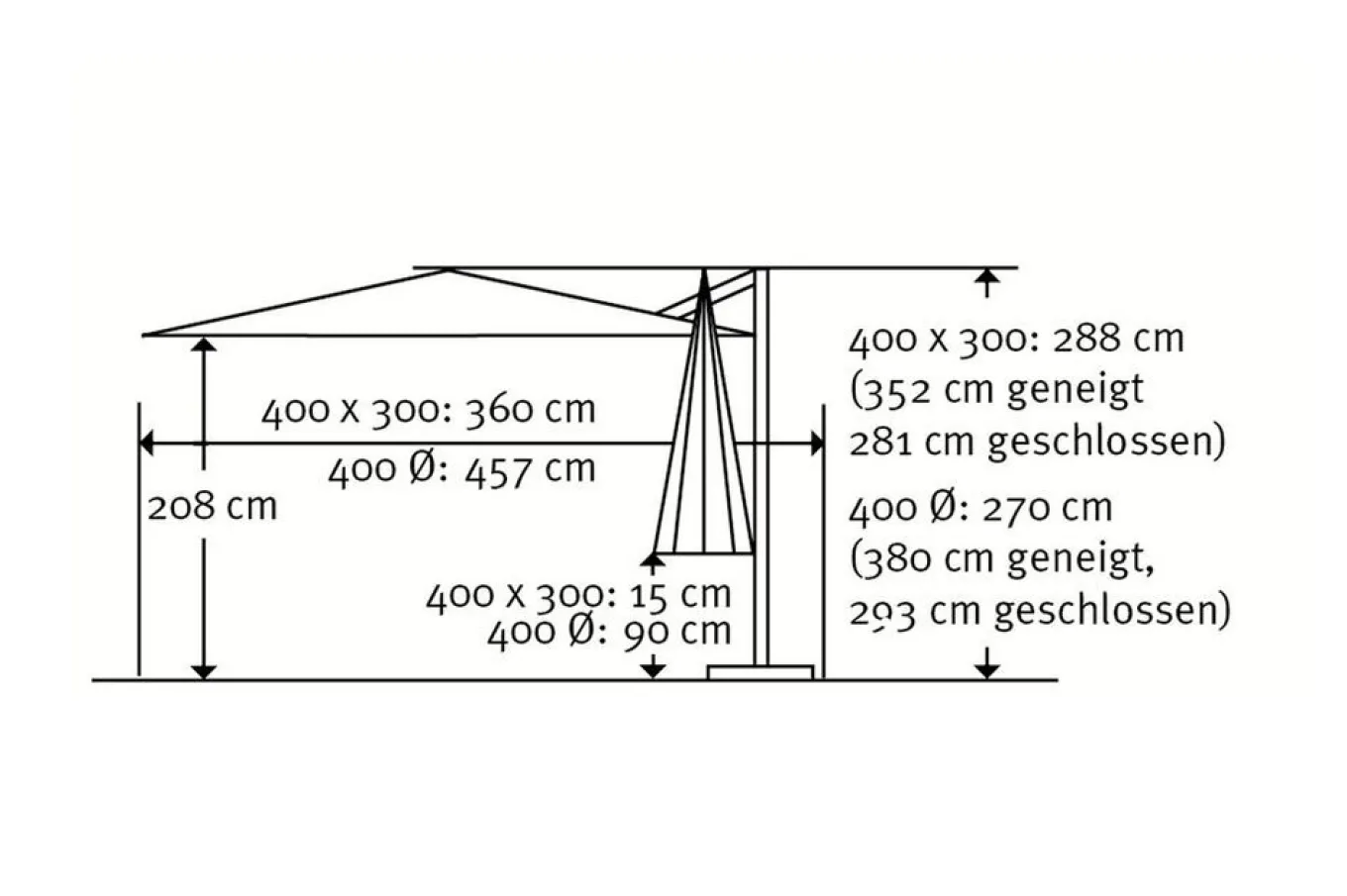 Best Exklusivmodell Rhodos Grande Ampelschirm, silbergrau, 400 x 300 cm, rechteckig Sonnenschirme