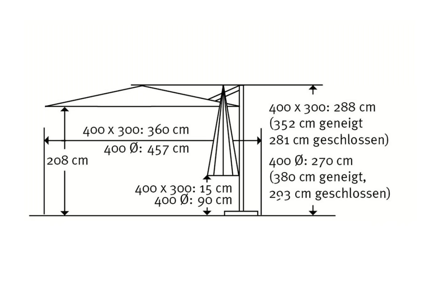 Best Exklusivmodell Rhodos Grande Ampelschirm, silbergrau, 400 x 300 cm, rechteckig Sonnenschirme