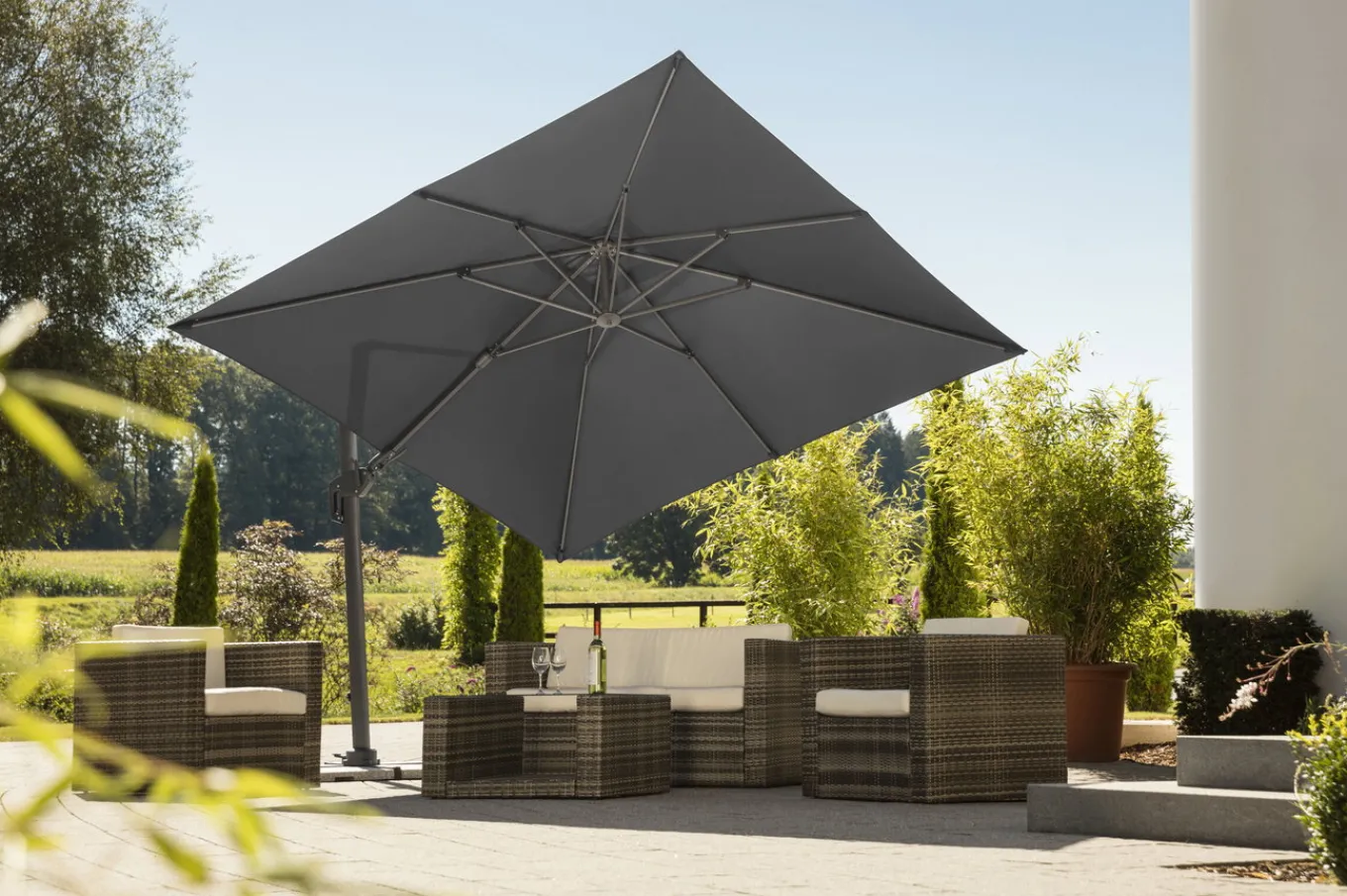Clearance Rhodos Twist Ampelschirm, anthrazit, quadratisch, 300 x 300 cm Sonnenschirme