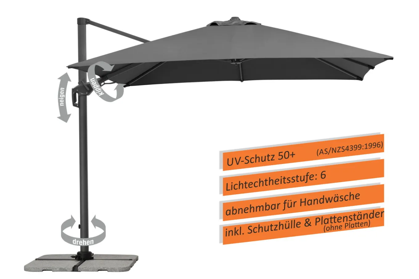 Clearance Rhodos Twist Ampelschirm, anthrazit, quadratisch, 300 x 300 cm Sonnenschirme