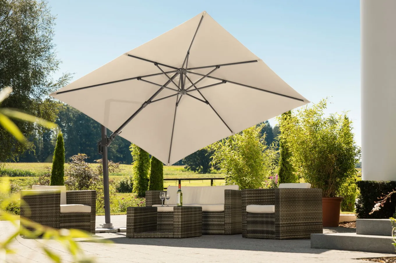 Discount Rhodos Twist Ampelschirm, natur, 300 x 300 cm, quadratisch Sonnenschirme