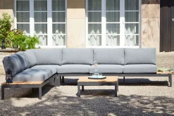 Online Alvida Gartenlounge, matt anthrazit/grau, Alu/Ranotex®-Gewebe/Teak, Tisch 74x74 cm, 5 Personen, inkl. Polster Aluminium-Gartenmöbel