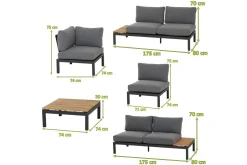 Online Alvida Gartenlounge, matt anthrazit/grau, Alu/Ranotex®-Gewebe/Teak, Tisch 74x74 cm, 5 Personen, inkl. Polster Aluminium-Gartenmöbel