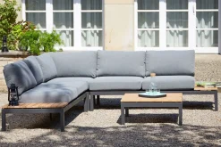 New Alvida Lounge Set, matt anthrazit/grau, Alu/Ranotex®-Gewebe/Teak, Tisch 74x74cm, inkl. Polster Gartenlounge|Aluminium-Gartenmöbel
