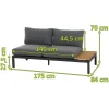 Sale Alvida Zweisitzer links, anthrazit/natur, Aluminium/Ranotex/Teak, 84x175x70 cm, inkl. Polster Gartenlounge|Aluminium-Gartenmöbel