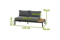 Sale Alvida Zweisitzer rechts, anthrazit/natur, Aluminium/Ranotex/Teak, 84x175x70 cm, inkl. Polster Gartenlounge|Aluminium-Gartenmöbel
