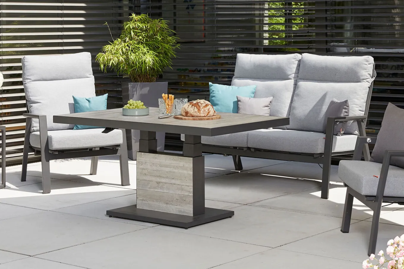Sale Bellani Lifttisch, matt anthrazit/pine grey, Alu/Keramik, 140 x 85 cm, höhenverstellbar Gartentische|Aluminium-Gartenmöbel