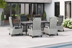 Online Carlos/Corido Garten-Essgruppe, anthrazit, Alu/Geflecht/Keramik, Esstisch 180 x 100 cm, inkl. 6 Dining Sessel Garten-Essgruppen