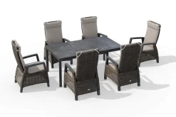 Hot Carlos/Corido Garten-Essgruppe, charcoal grey, Alu/Gardino®-Geflecht/Keramik, 180 x 100 cm, inkl. 6 Dining Sessel Garten-Essgruppen