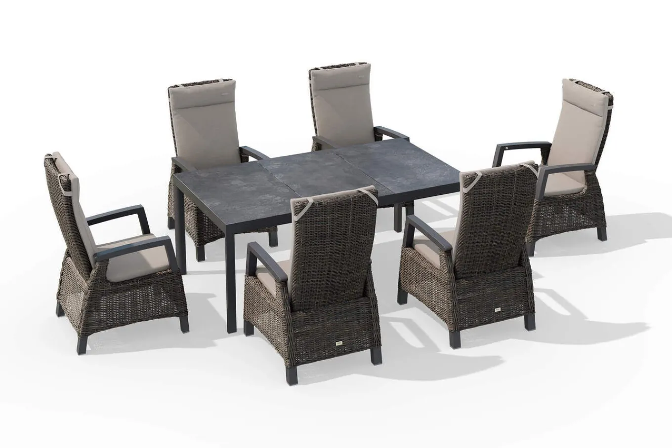 Hot Carlos/Corido Garten-Essgruppe, charcoal grey, Alu/Gardino®-Geflecht/Keramik, 180 x 100 cm, inkl. 6 Dining Sessel Garten-Essgruppen