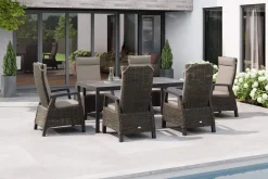 Hot Carlos/Corido Garten-Essgruppe, charcoal grey, Alu/Gardino®-Geflecht/Keramik, 180 x 100 cm, inkl. 6 Dining Sessel Garten-Essgruppen